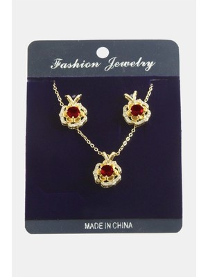 Pileli Store Çiçek Zirkon Taşlı Set Kolye