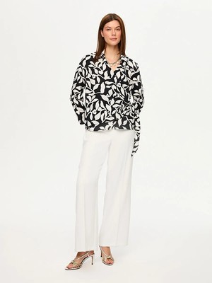 Faik Sönmez Monochrome Desen Beli Bağcık Detaylı Uzun Kol Bluz S26BLZ018
