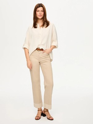 Faik Sönmez Kendinden Sim Çizgili Viskon Keten Gömlek S26GML027