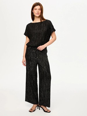 Faik Sönmez Kendinden Simli Dokulu Örme Wide Leg Fit Pantolon S26PNT026