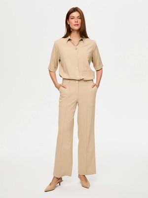 Faik Sönmez Cep Detaylı Wide Leg Fit Viskon Pantolon S26PNT027