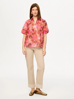 Faik Sönmez Soyut Desen Kısa Kol Pamuk Vual Bluz S26BLZ042