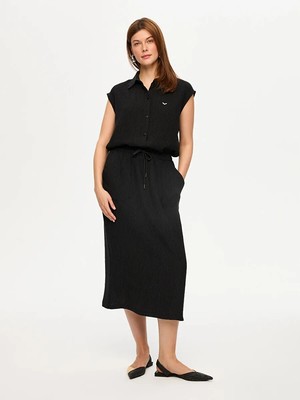 Faik Sönmez Kendinden Dokulu Beli Lastikli Comfort Fit Etek S26ETK006