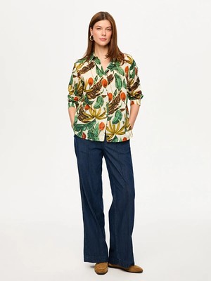Faik Sönmez Tropik Desen Uzun Kol Pamuk Vual Gömlek S26GML059