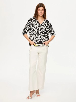 Faik Sönmez Eteği Sulu Monochrome Desen Uzun Kol V Yaka Tshirt S26TSH094