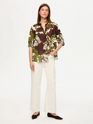 Faik Sönmez Soyut Çiçek Desen Uzun Kol Pamuk Vual Gömlek S26GML045