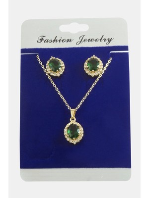 Pileli Store Oval Zirkon Taşlı Set Kolye