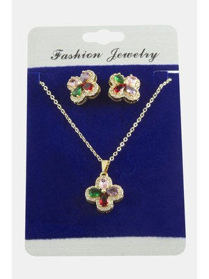 Pileli Store Çiçek Zirkon Taşlı Set Kolye