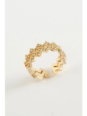 Pileli Store Zikzak Zirkon Taşlı Yüzük