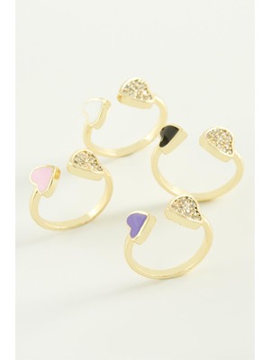 Pileli Store Kalp Taşlı Mineli Eklem Yüzük