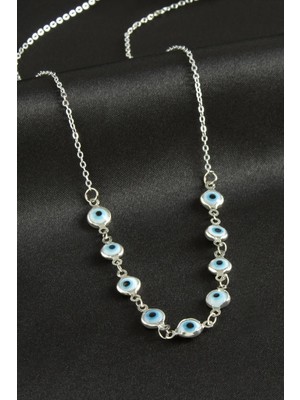 Pileli Store Nazarlı Mineli Kolye