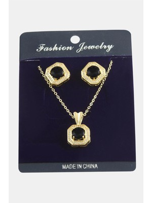 Pileli Store Kare Zirkon Taşlı Set Kolye