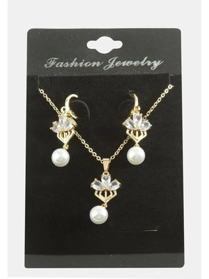 Pileli Store Çiçek Inci Zirkon Taşlı Set Kolye