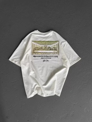 Pusula Sepeti Unisex Baskılı Oversize T-Shirt - Beyaz