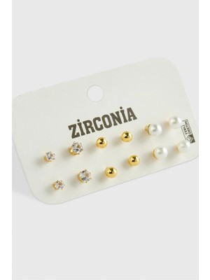 Pileli Store 12 Adet Inci Zirkon Tek Taşlı Küpe