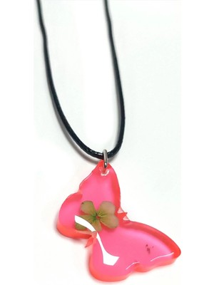 Pileli Store Kartopu Çiçeği Kelebek Epoksi Kolye