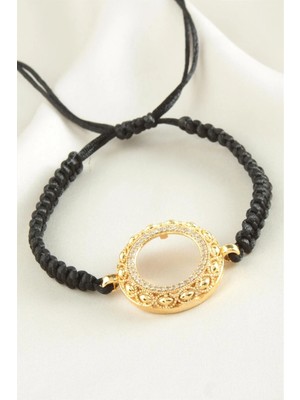 Pileli Store Çeyrek Altın Koyulabilir Makrome Örgülü Bileklik