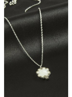 Pileli Store Yonca Sedef Lüks Çelik Kolye