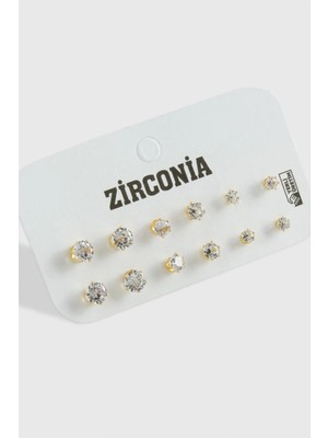 Pileli Store 12 Adet Zirkon Tek Taşlı Küpe