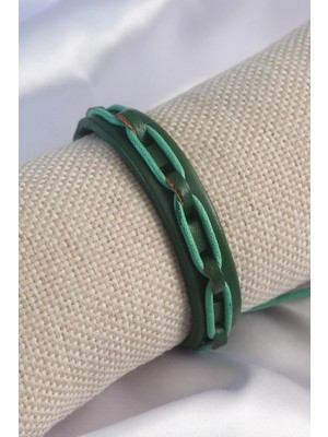 Inure Jewelry Yeşil Renk Deri İpli Erkek Bileklik