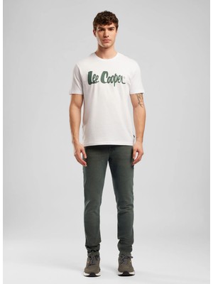 Lee Cooper Londonlogo Erkek Regular Fit %100 Pamuk Baskılı Bisiklet Yaka T-Shirt Beyaz