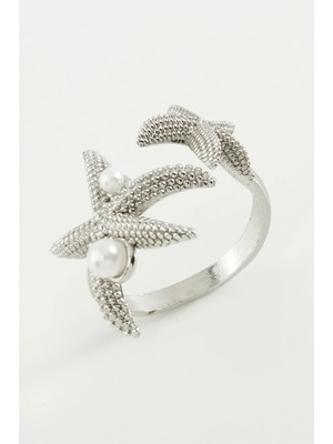 Pileli Store Deniz Yıldızı Inci Metal Yüzük