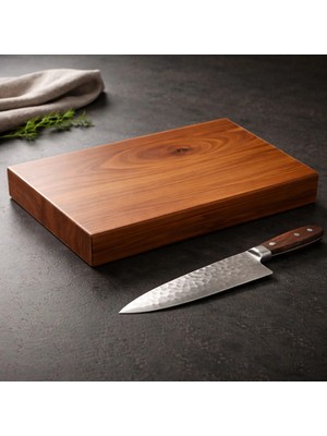 Hicowood Premium Şef Tipi Doğal Ceviz Kesme Tahtası – Tek Parça S/M/L -Lazerle İsim/Söz Yazılır
