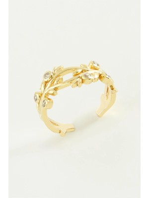 Pileli Store Ağaç Taşlı Metal Yüzük