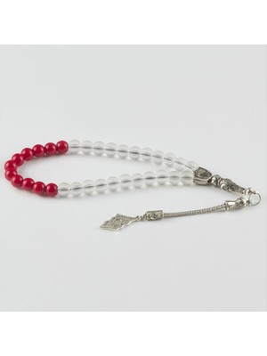 Pileli Store Mercan-Buzlu Kuvars Doğaltaş Tesbih 8 mm