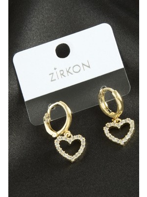Pileli Store Kalp Zirkon Taşlı Küpe