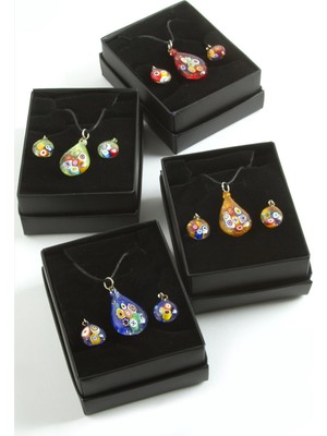 Pileli Store Cam Sanatı Murano Kutulu Set Kolye