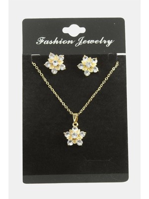 Pileli Store Çiçek Zirkon Taşlı Set Kolye