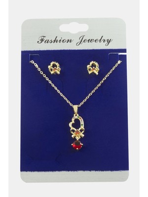 Pileli Store Kalp Fiyong Zirkon Taşlı Set Kolye