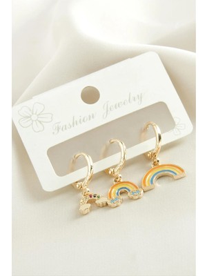 Pileli Store 3 Adet Gökkuşağı Zirkon Taşlı Küpe