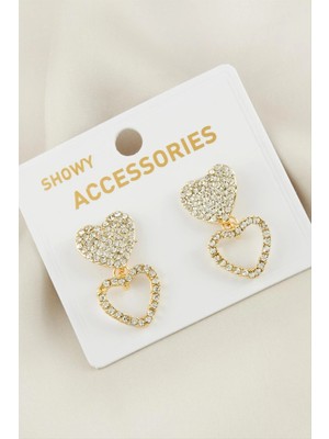 Pileli Store Kalp Yeni Sezon Taşlı Küpe