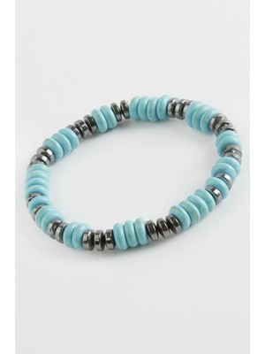 Pileli Store Hematit Turkuaz Doğaltaş Bileklik