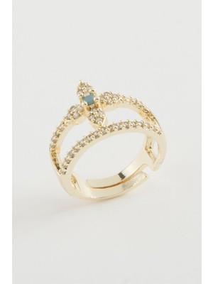 Pileli Store Çiçek Zirkon Taşlı Yüzük