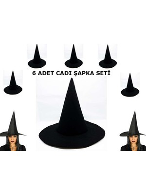 Pileli Store Siyah Cadı Şapkası Keçe Yetişkin Boy 6 Adet