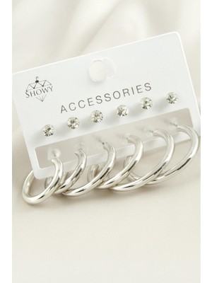 Pileli Store 12 Adet Boru Taşlı Halka Küpe