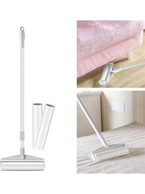 Pileli Store Teleskopik Saplı 24 cm Yapışkanlı Tüy Rulosu Uzayabilen Hav Tüy Toz Toplayıcı Rulo 2 Yedekli