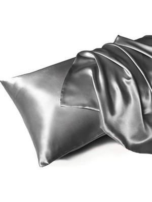 Pileli Store 2’li  Ipek Dokulu Saten Yastık Kılıfı 50X70 – Koyu Gri – Mikrosaten, Saç ve Cilt Dostu