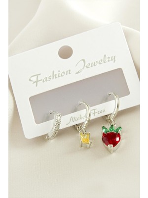 Pileli Store 3 Adet Kalp Zirkon Taşlı Küpe