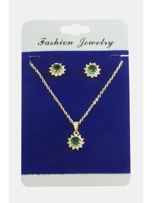 Pileli Store Çiçek Zirkon Taşlı Set Kolye