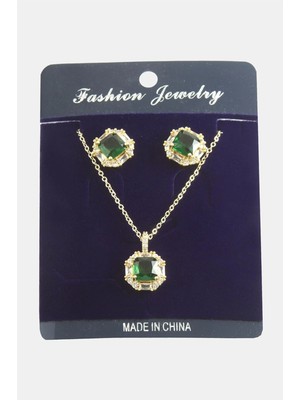 Pileli Store Kare Zirkon Taşlı Set Kolye