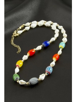 Pileli Store Deniz Kabuğu Cam Boncuk Kolye