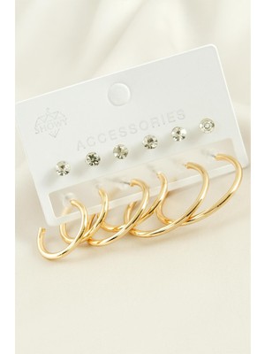 Pileli Store 12 Adet Taşlı Halka Küpe