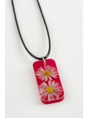 Pileli Store Papatya Dikdörtgen Epoksi Kolye