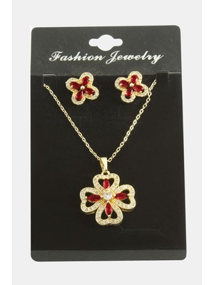 Pileli Store Çiçek Zirkon Taşlı Set Kolye