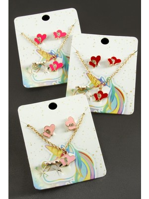 Pileli Store Kalp Mineli Set Kolye