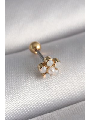 Pileli Store 316L Çelik Gold Renk Zirkon Taşlı Çiçek Model Tragus Piercing - TJ-PR1282